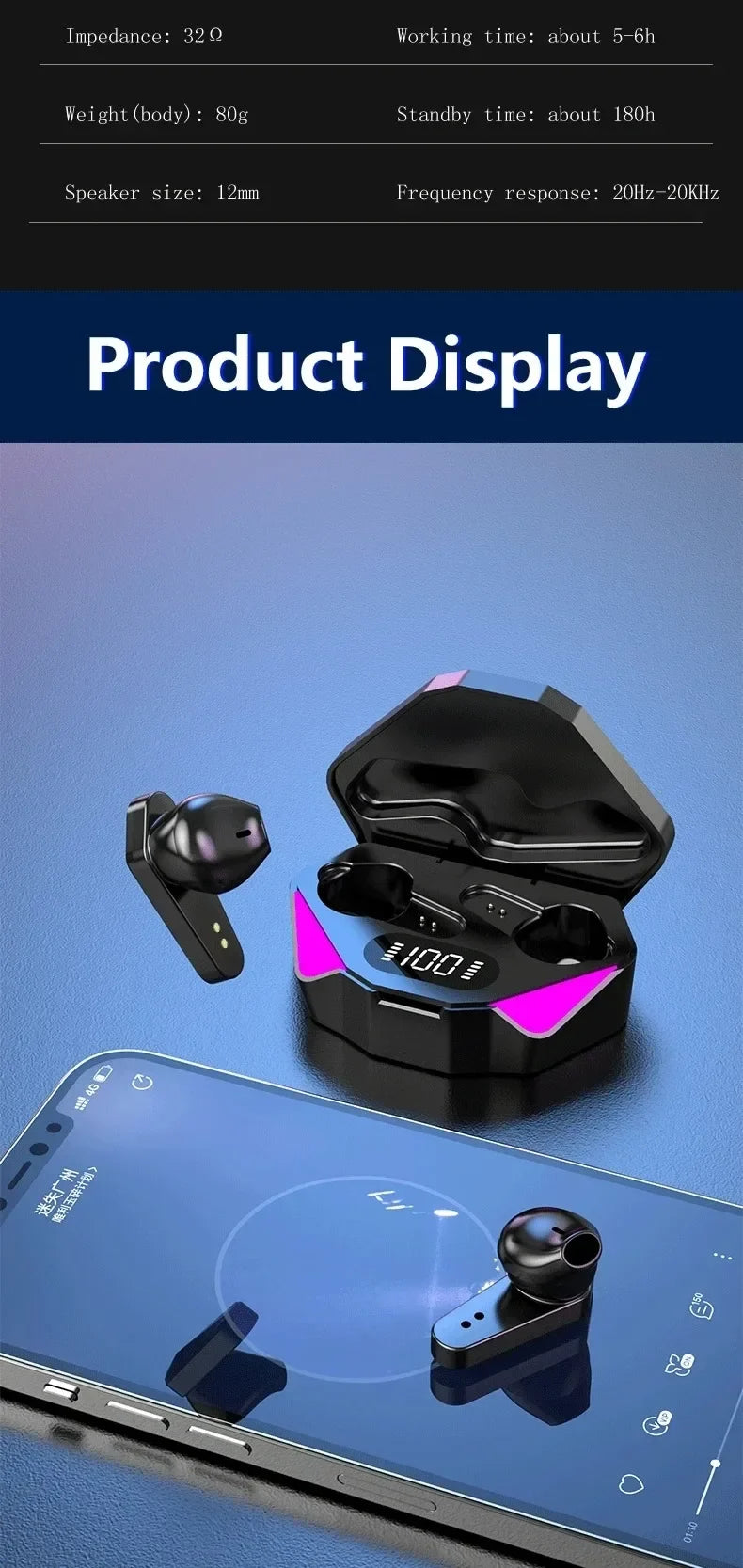 Wireless Bluetooth 5.3 Gaming Earbuds – LED Display & Noise Cancelling Mic